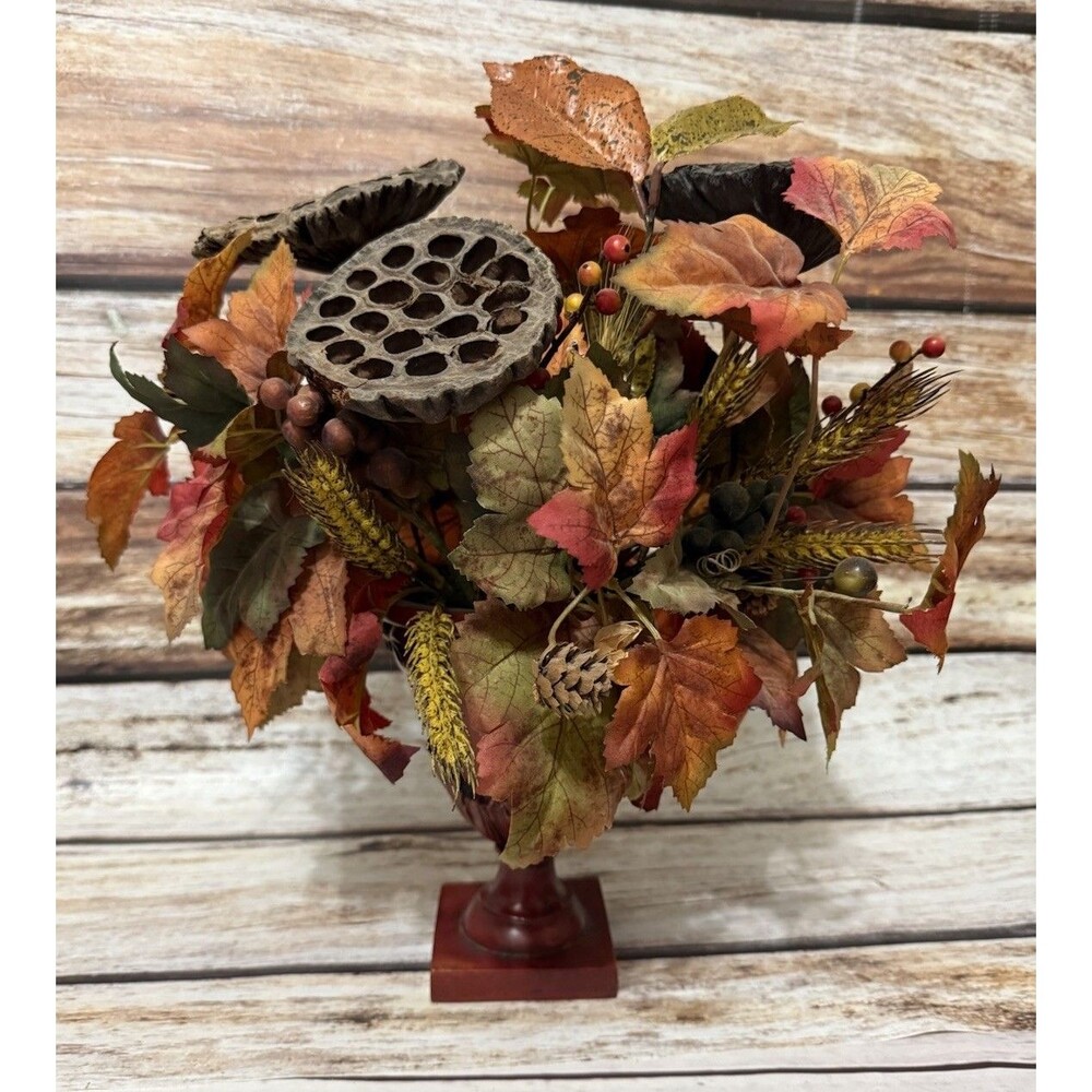 Faux Floral  Arrangement Home Decor With Vase 15” Tall Brown Orange